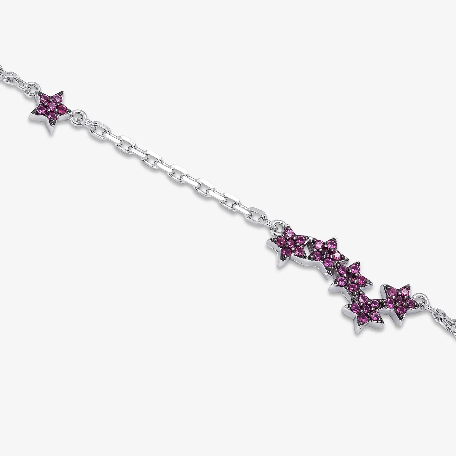 Pink CZ Star Silver Chain Bracelet - Tweov Jewels