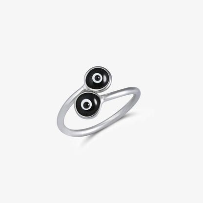 Silver Black Evil Eye Band Ring - Tweov Jewels