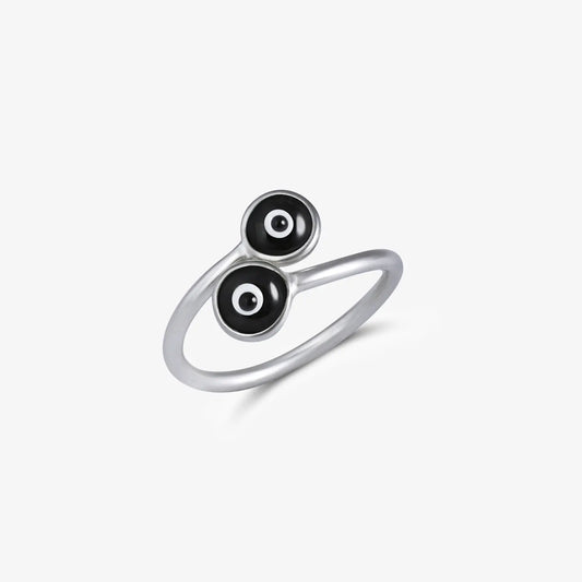 Silver Black Evil Eye Band Ring - Tweov Jewels