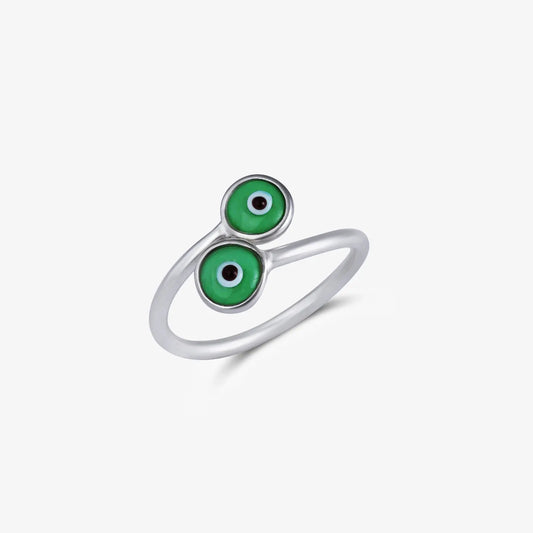 Silver Green Color Evil Eye Ring - Tweov Jewels