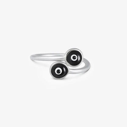 Silver Black Evil Eye Band Ring - Tweov Jewels