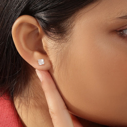 White Princess Cut CZ Stud Earrings For Women – 925 Sterling Silver Rhodium Plated