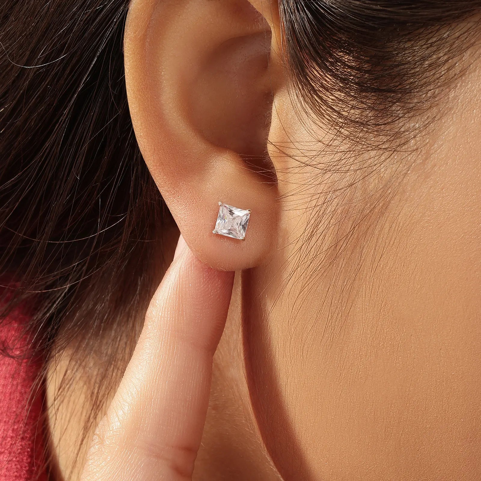 White Princess Cut CZ Stud Earrings For Women – 925 Sterling Silver Rhodium Plated