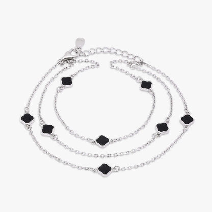 Black Clover Layered Silver Chain Bracelet - Tweov Jewels