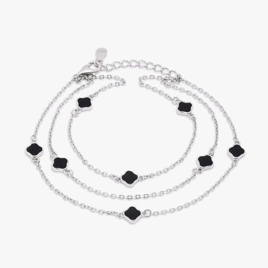 Black Clover Layered Silver Chain Bracelet - Tweov Jewels