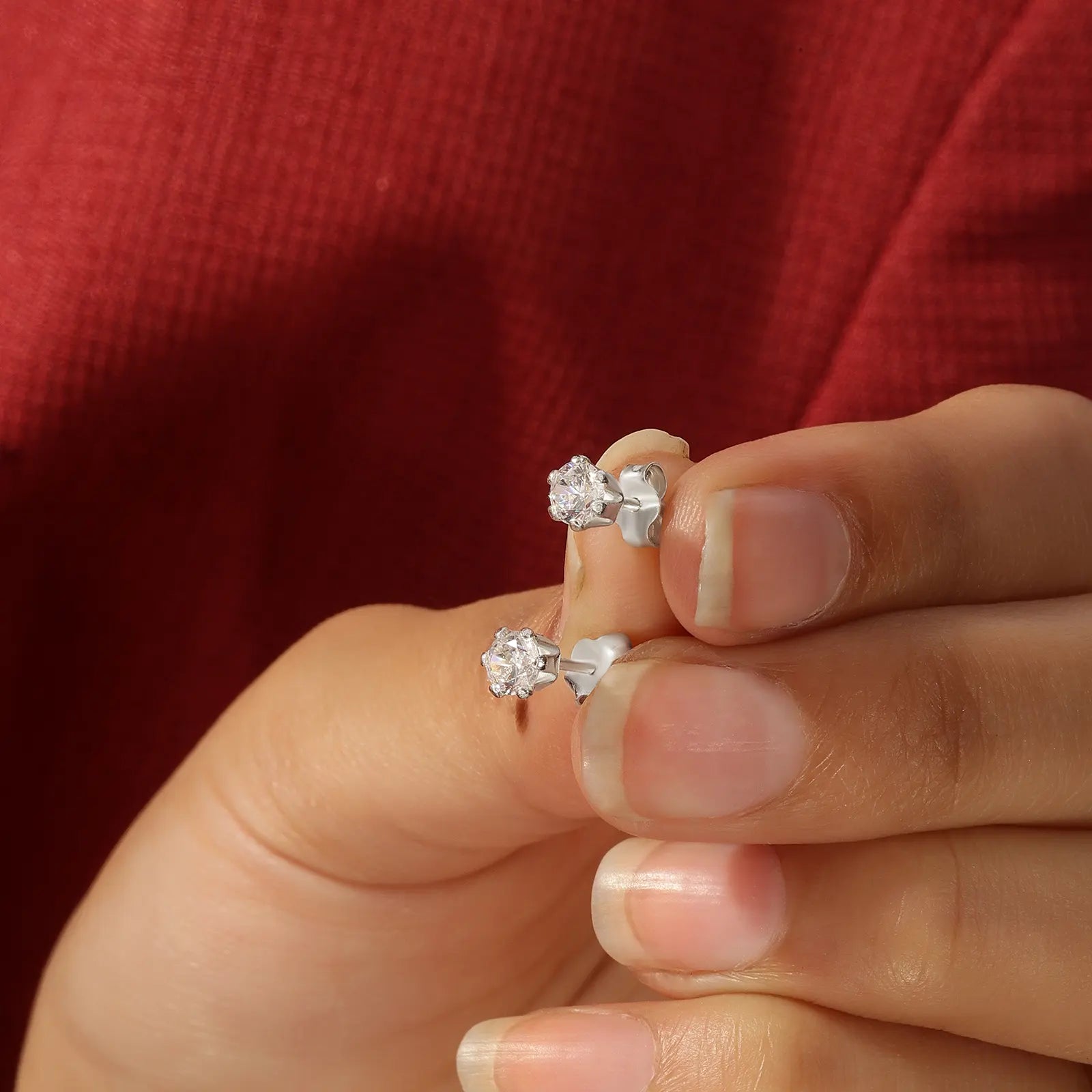 CZ Solitaire Stud Earrings For Girls – 925 Sterling Silver Rhodium Plated