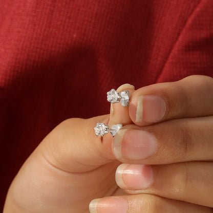 CZ Solitaire Stud Earrings For Girls – 925 Sterling Silver Rhodium Plated