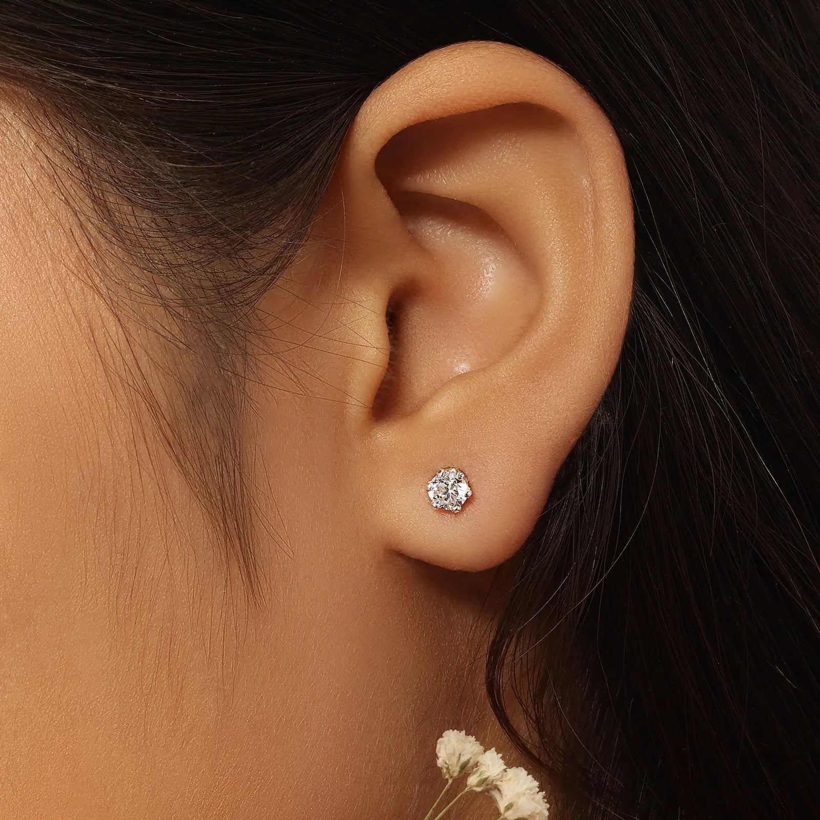 CZ Solitaire Stud Earrings For Girls – 925 Sterling Silver  display picture 1