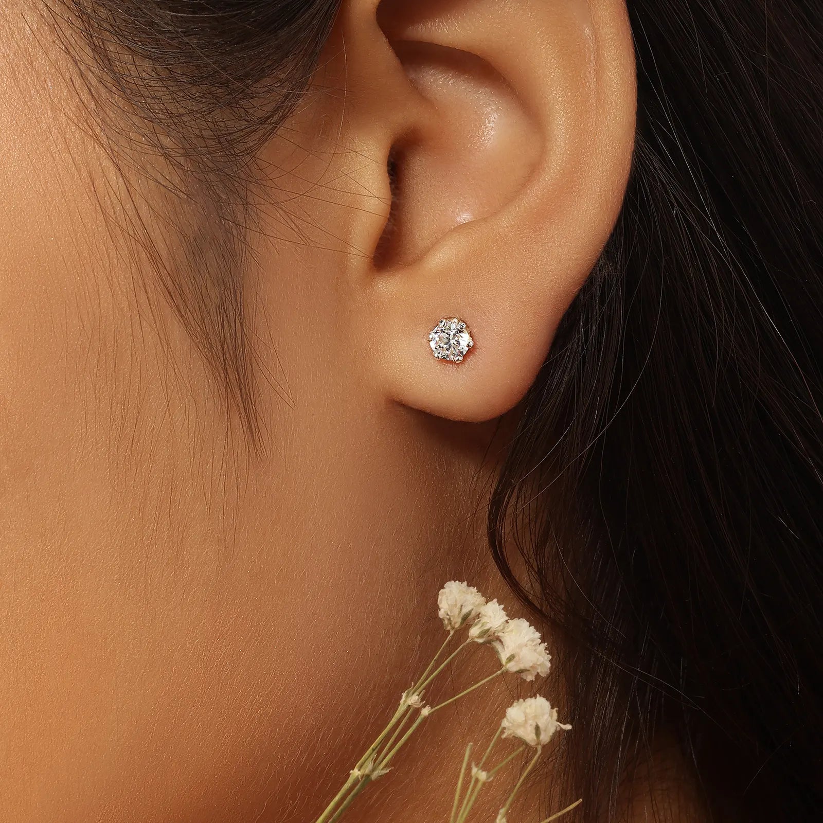 CZ Solitaire Stud Earrings For Girls – 925 Sterling Silver Rhodium Plated