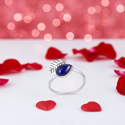 Silver Blue Stone Studded Leaf Band Ring