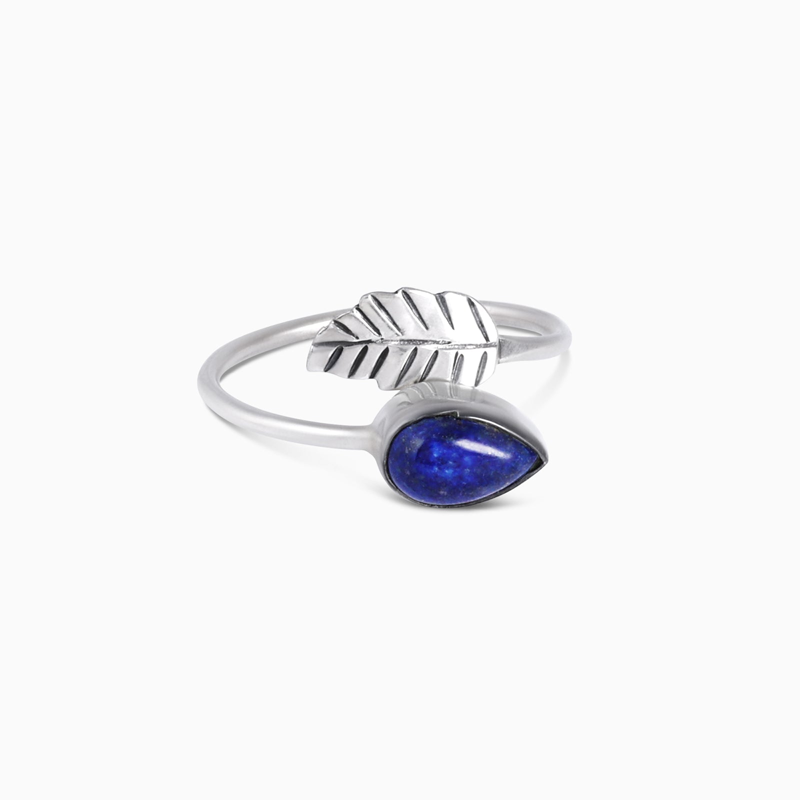Silver Blue Stone Studded Leaf Band Ring