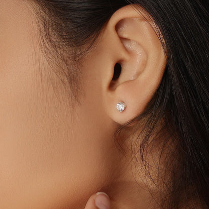 Round CZ Stud Earrings For Women – 925 Sterling Silver Rhodium Plated