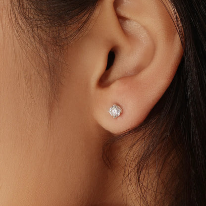 Round CZ Stud Earrings For Women – 925 Sterling Silver Rhodium Plated