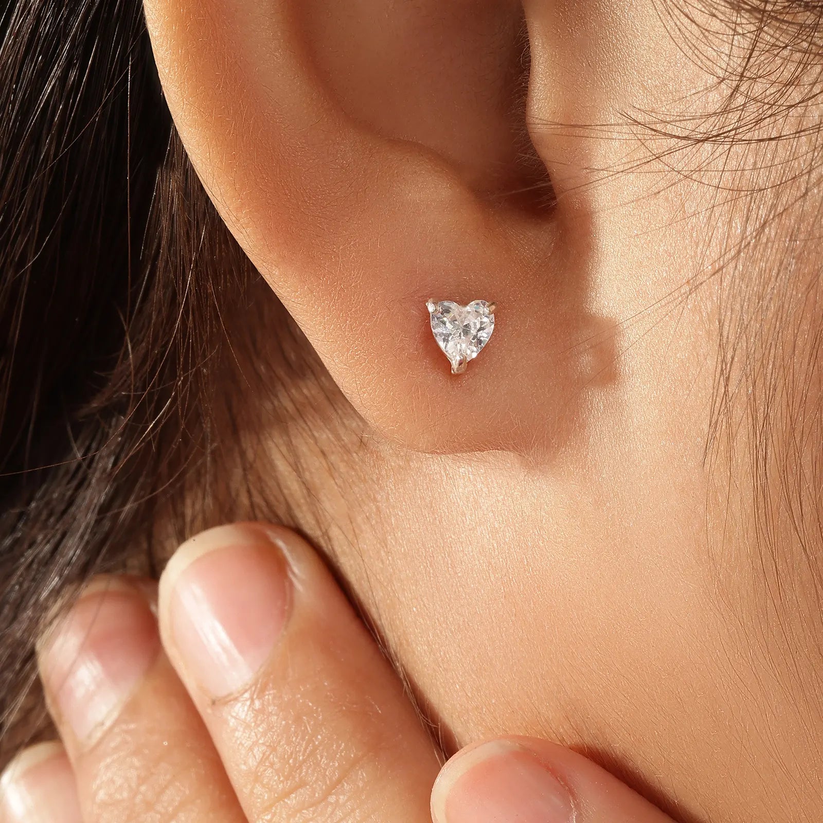 Heart Stud Earrings for Women – 925 Sterling Silver Rhodium Plated