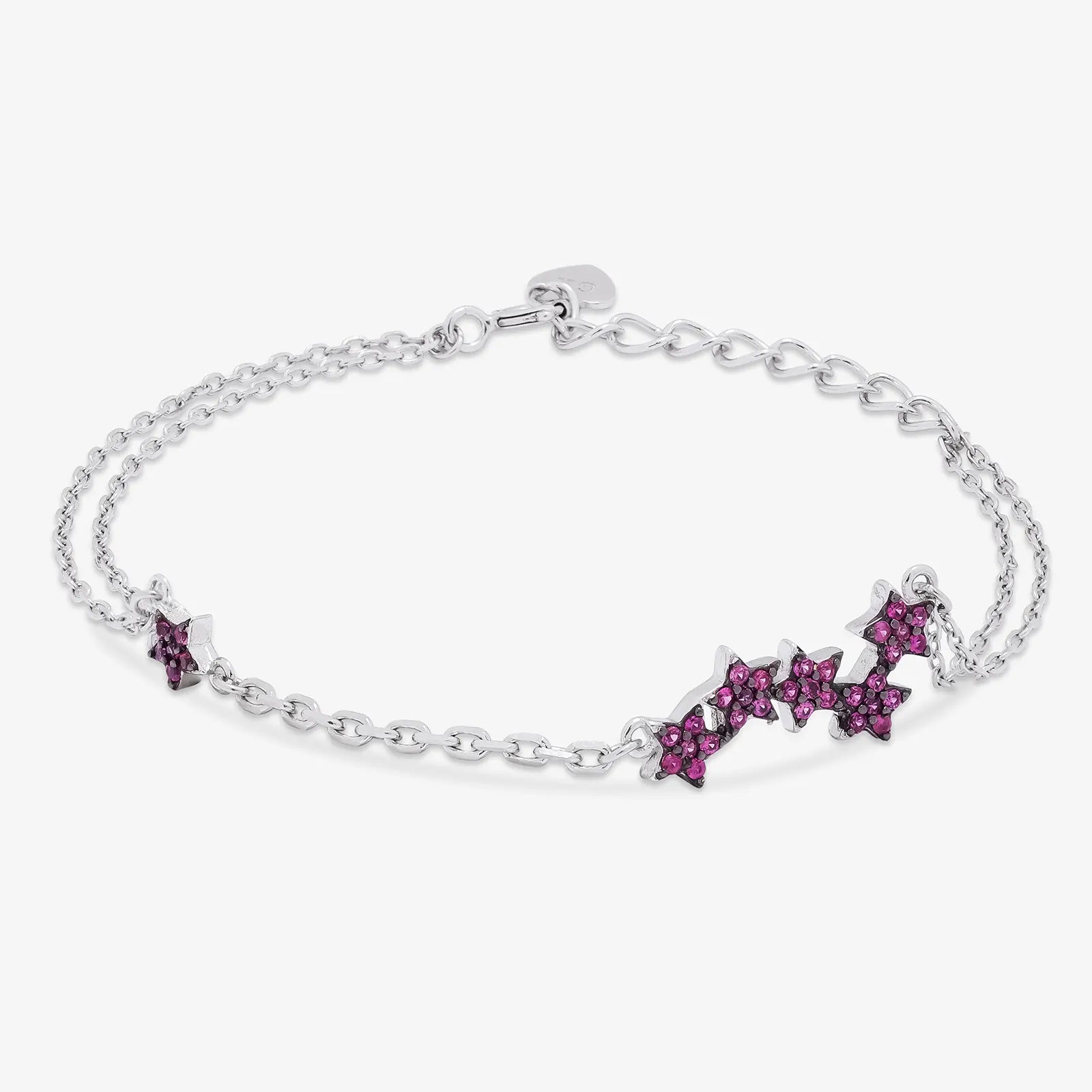 Pink CZ Star Silver Chain Bracelet - Tweov Jewels