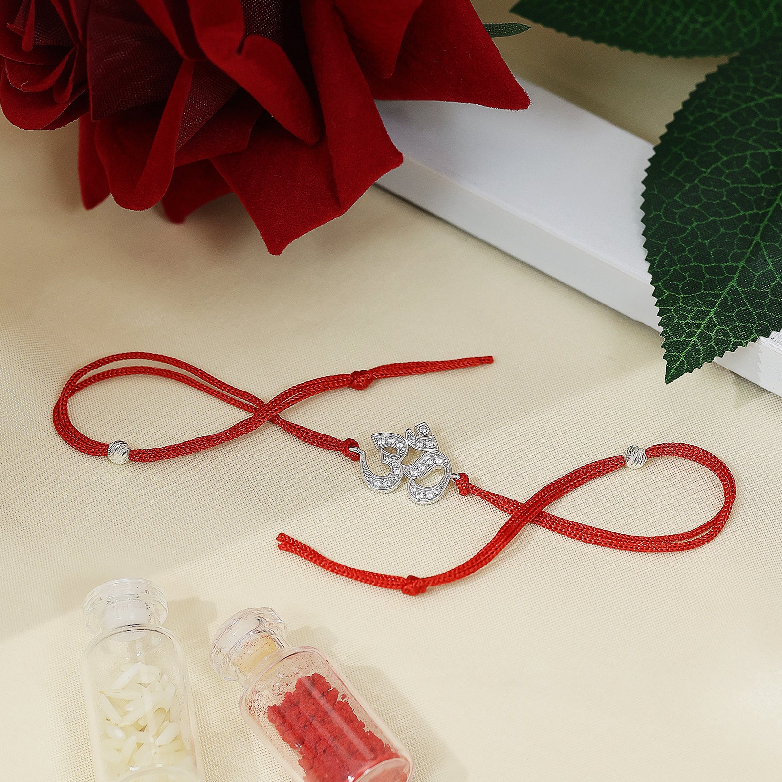 Silver CZ Om Rakhi for Brother - Tweov Jewels