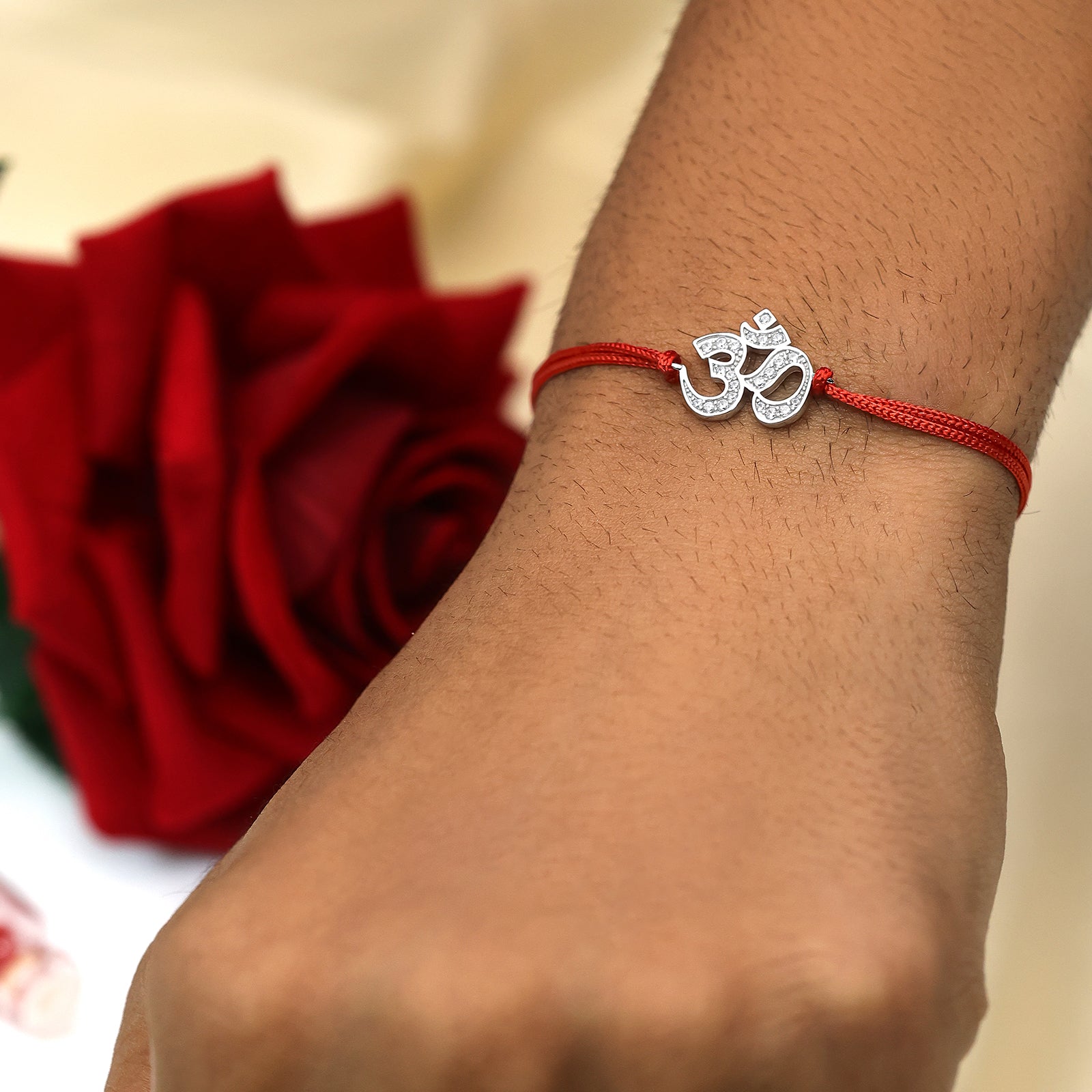 Silver CZ Om Rakhi for Brother - Tweov Jewels