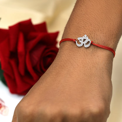 Silver CZ Om Rakhi for Brother - Tweov Jewels
