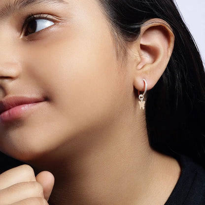Set of 2 Silver Butterfly & Tortoise Hoop Earrings for Kids - Tweov Jewels