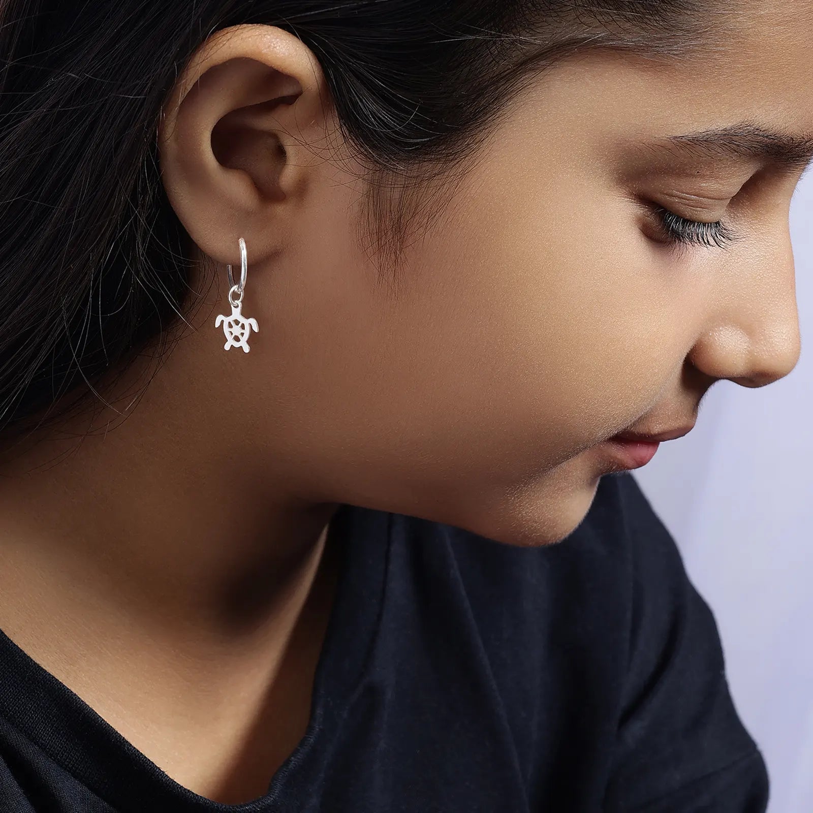 Set of 2 Silver Butterfly & Tortoise Hoop Earrings for Kids - Tweov Jewels