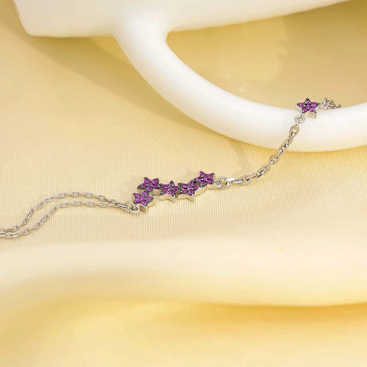 Pink CZ Star Silver Chain Bracelet - Tweov Jewels