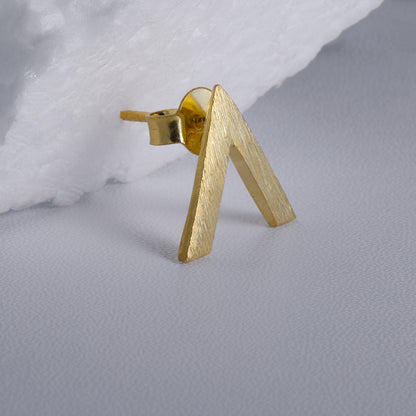 Pure Silver Earrings - V-Shaped Gold Finish Stud