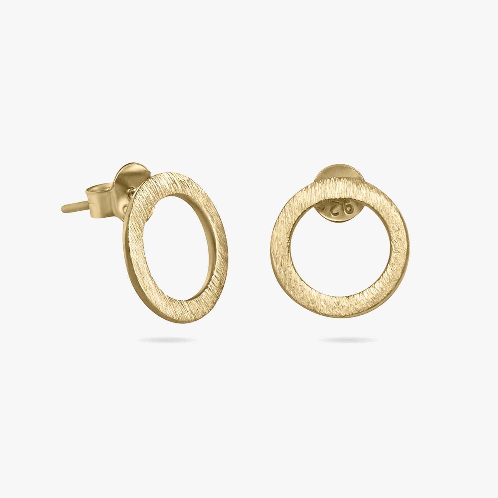 Pure Silver Stud Earrings - Gold Plated Roung Rings