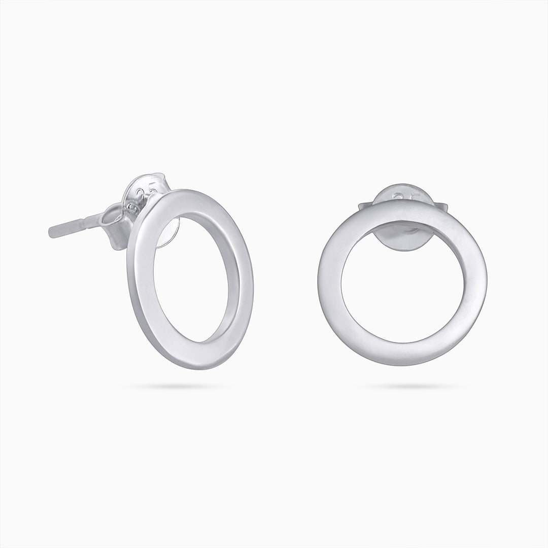 Pure Silver Stud Earrings - Polished Hoop Design - Tweov Jewels