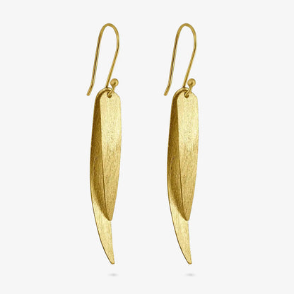 Pure Silver Earrings - Sleek Feather With Gold Plated - Tweov Jewels