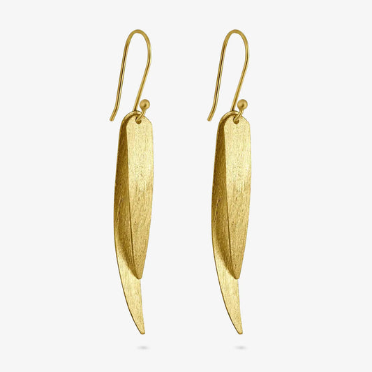 Pure Silver Earrings - Sleek Feather With Gold Plated - Tweov Jewels