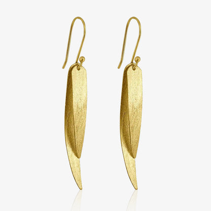 Gold-Plated Long Feather-Shaped Silver Earrings