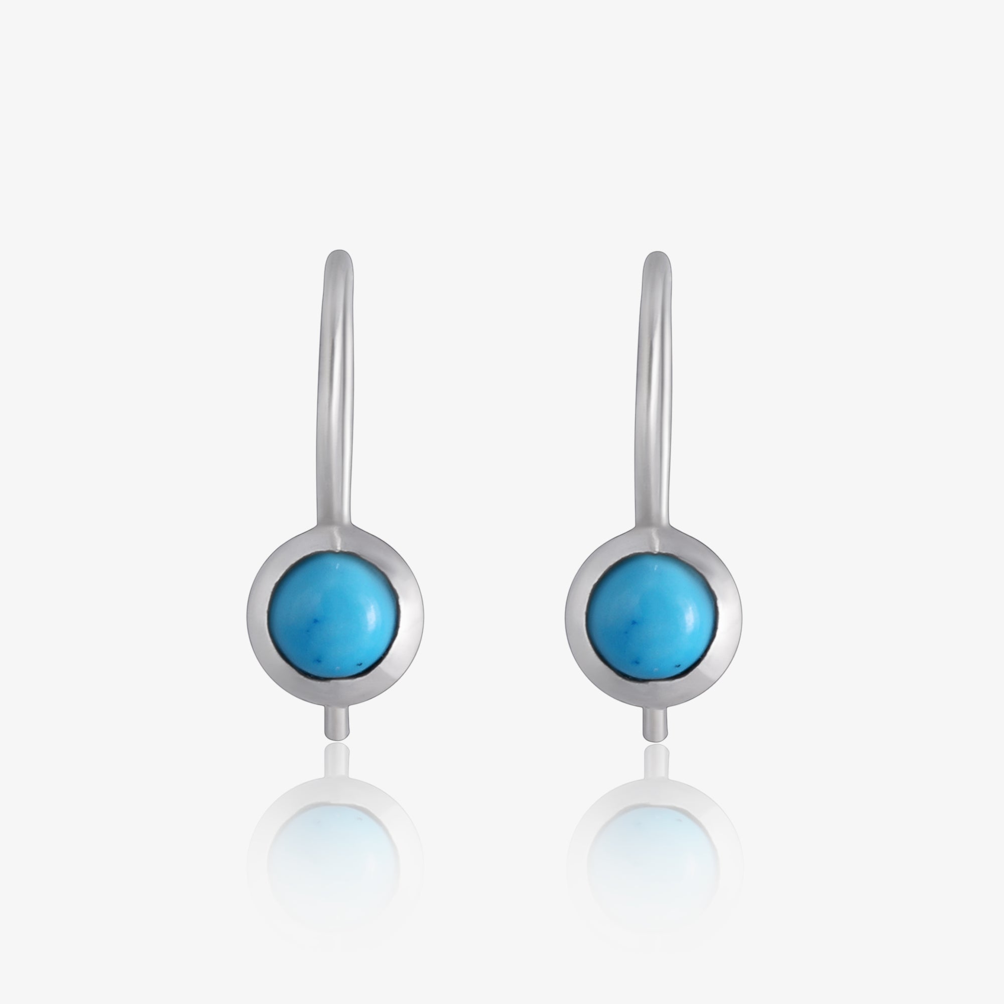 Round Blue Stone Studded Silver Dangle Earrings