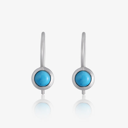 Round Blue Stone Studded Silver Dangle Earrings