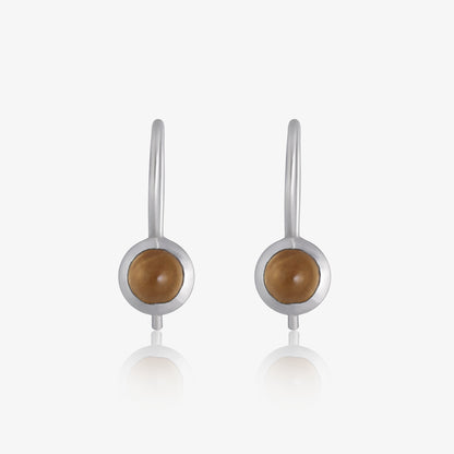 Pure Silver Earrings - Garnished With Tiger-Eye Stone