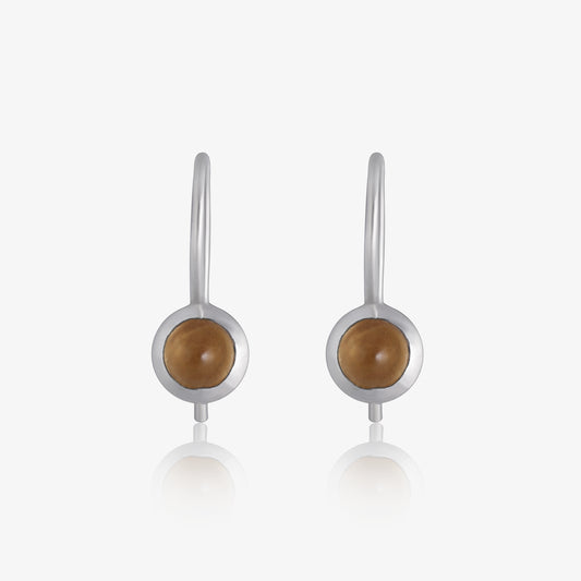 Pure Silver Earrings - Garnished With Tiger-Eye Stone