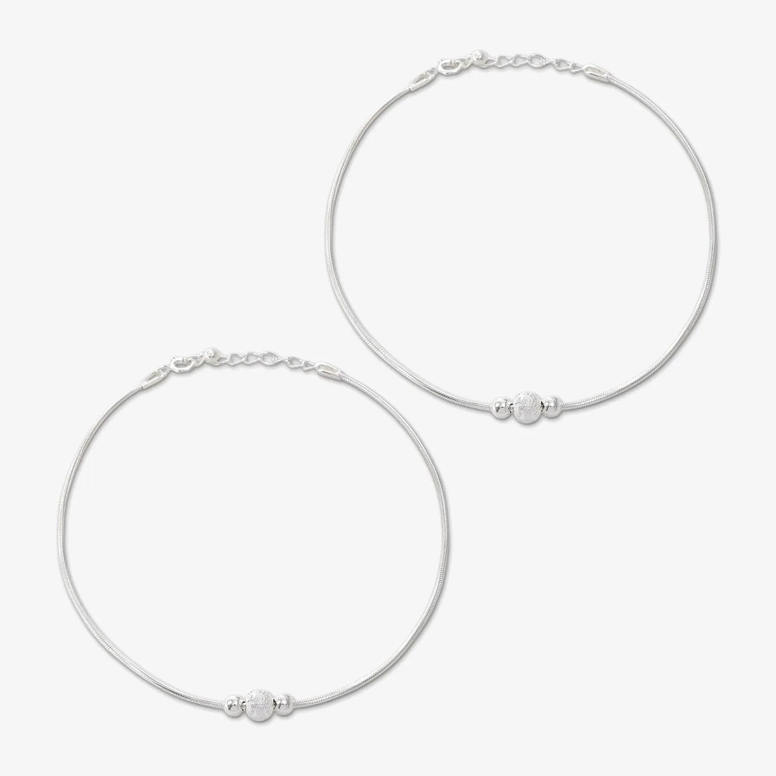 Ball Beaded Thin Silver Chain Anklet for Women - Tweov Jewels