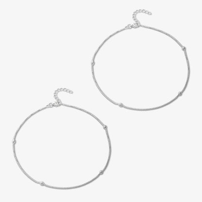 Beaded Silver Box Chain Anklet - Tweov Jewels