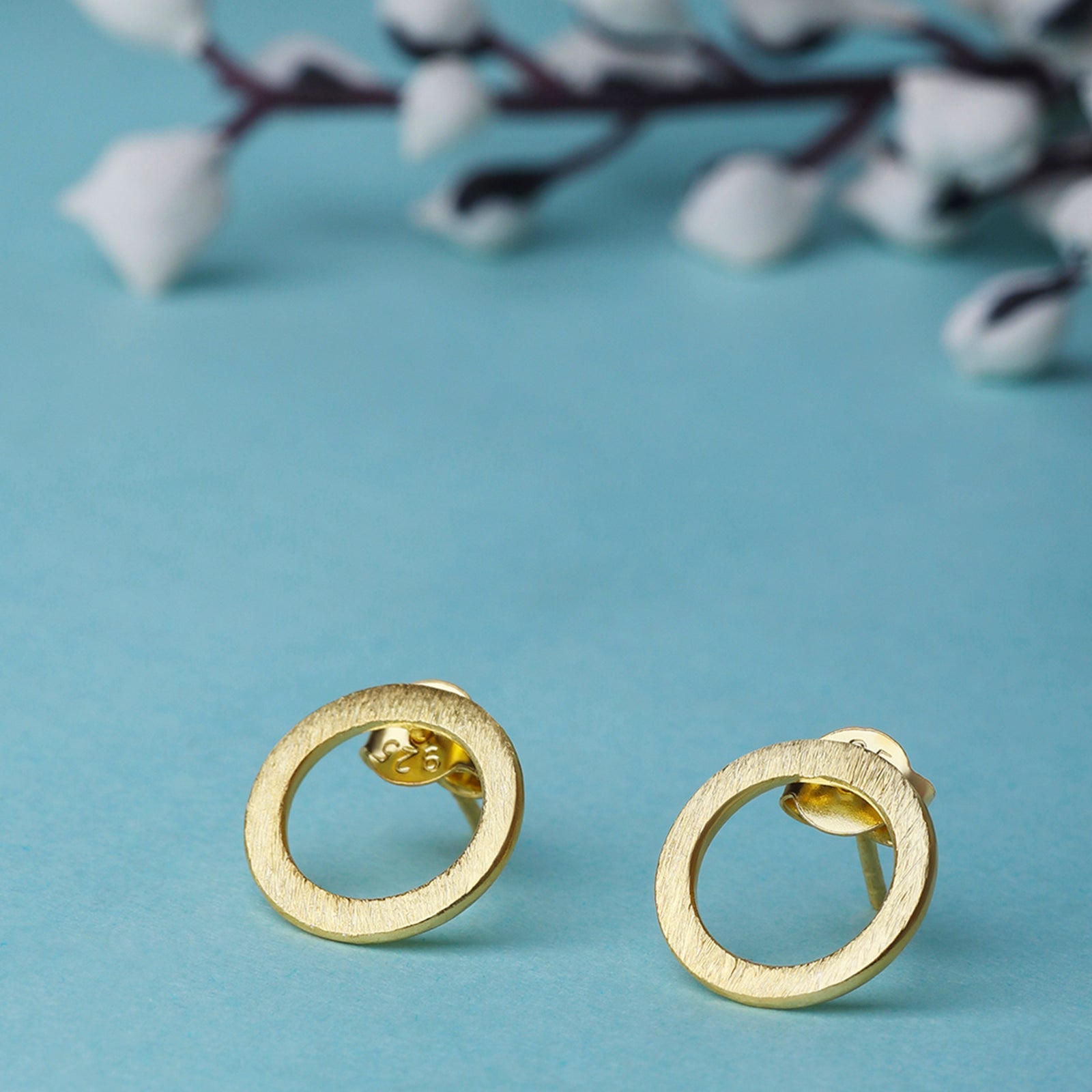 Pure Silver Stud Earrings - Gold Plated Roung Rings