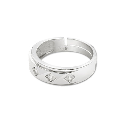 Facet Frame Couple Rings for Men & Women – 925 Sterling Silver Rhodium Plated