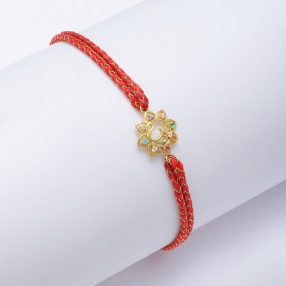 Gold Plated Multicolor Om Floral Silver Rakhi for Brother - Tweov Jewels