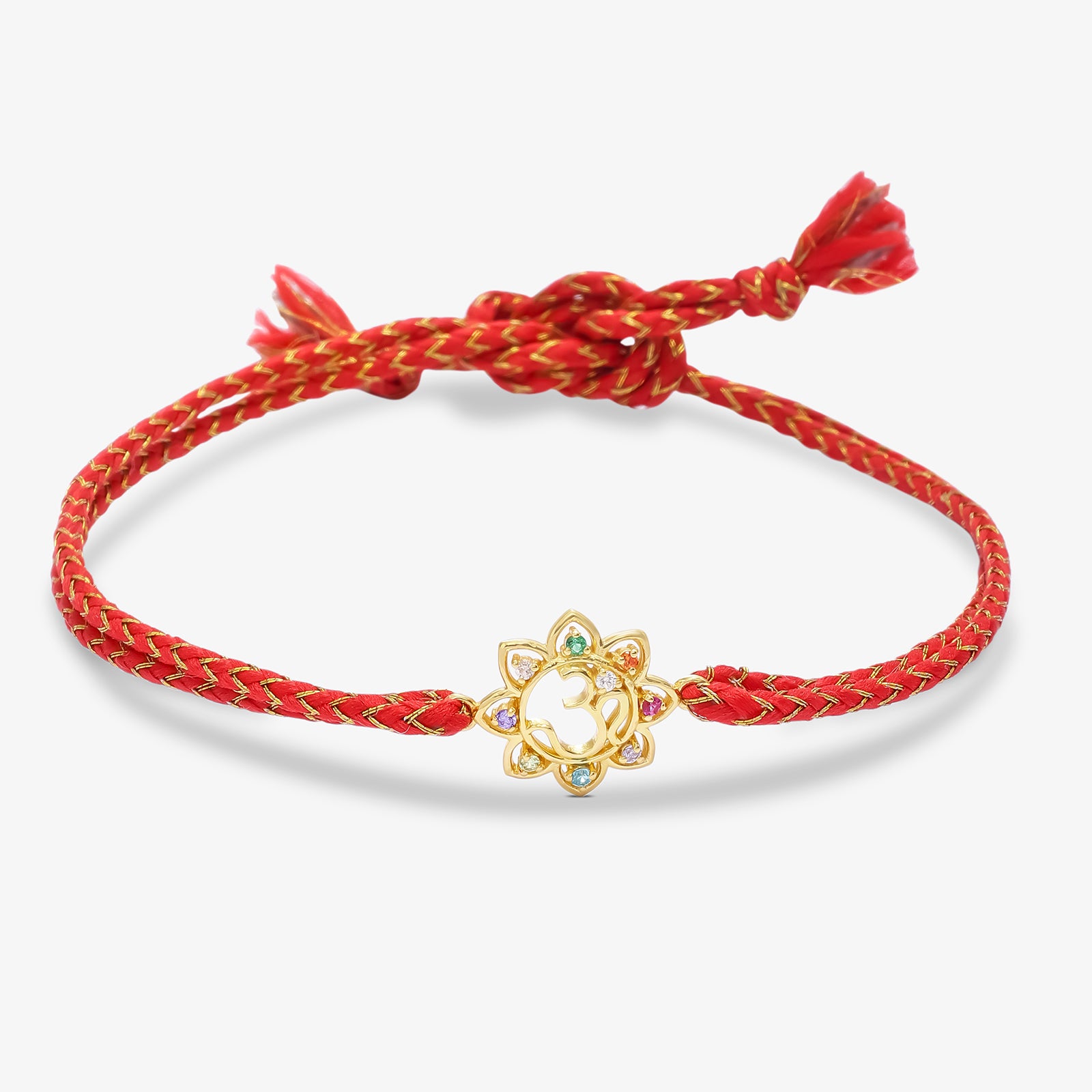 Gold Plated Multicolor Om Floral Silver Rakhi for Brother - Tweov Jewels