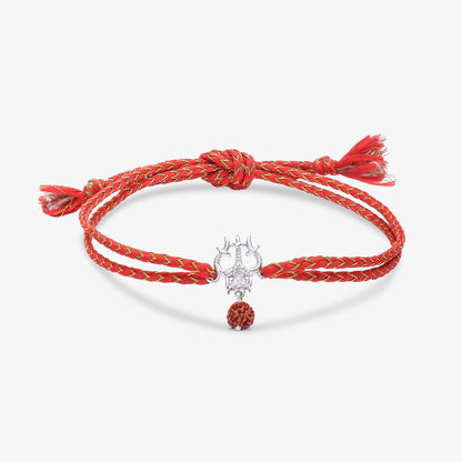 Trishul & Rudraksha Silver Rakhi for Brother - Tweov Jewels
