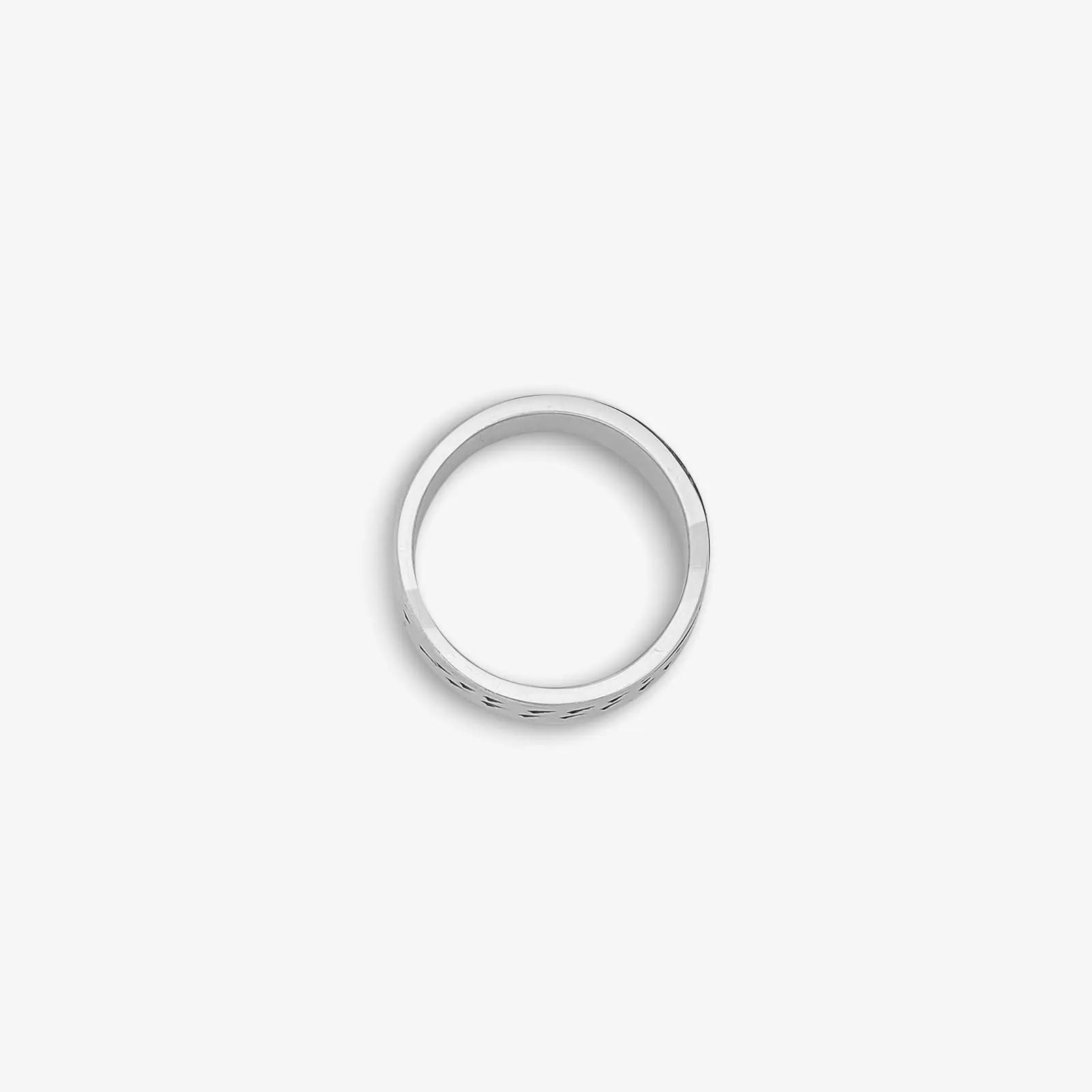 Black Stripes Carved Silver Band Ring - Tweov Jewels