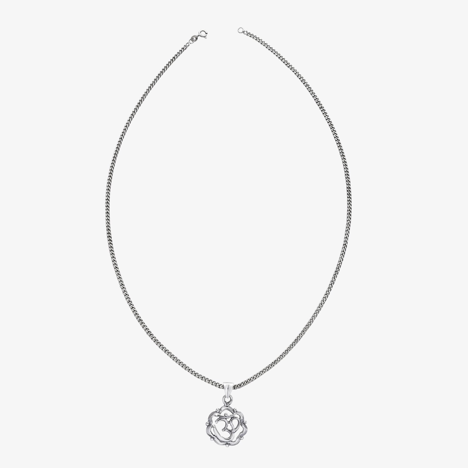 Carved Om Silver Chain