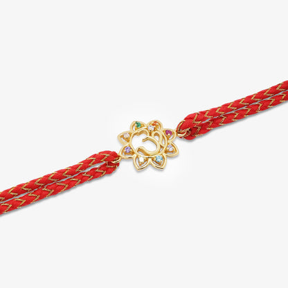 Gold Plated Multicolor Om Floral Silver Rakhi for Brother - Tweov Jewels