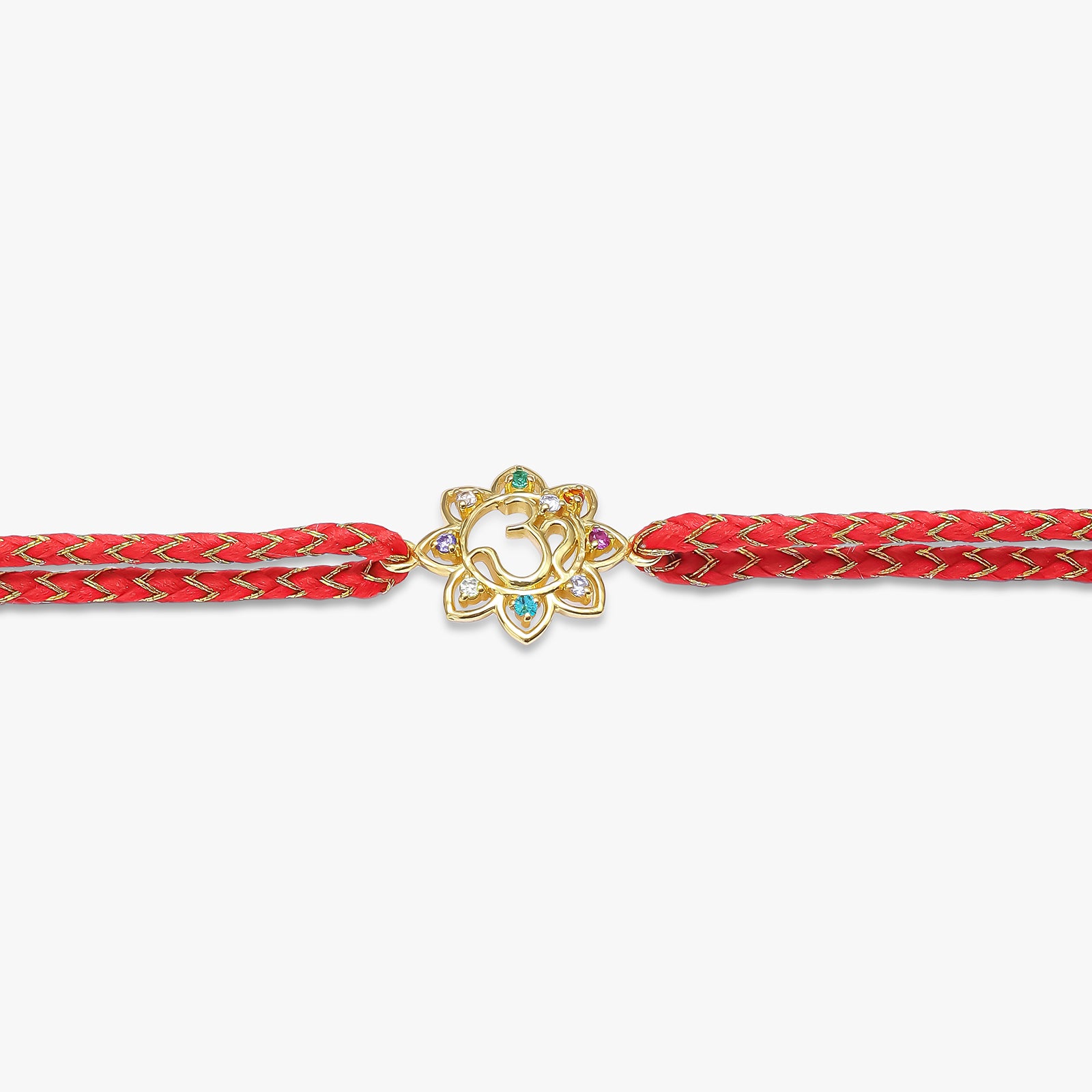 Gold Plated Multicolor Om Floral Silver Rakhi for Brother - Tweov Jewels