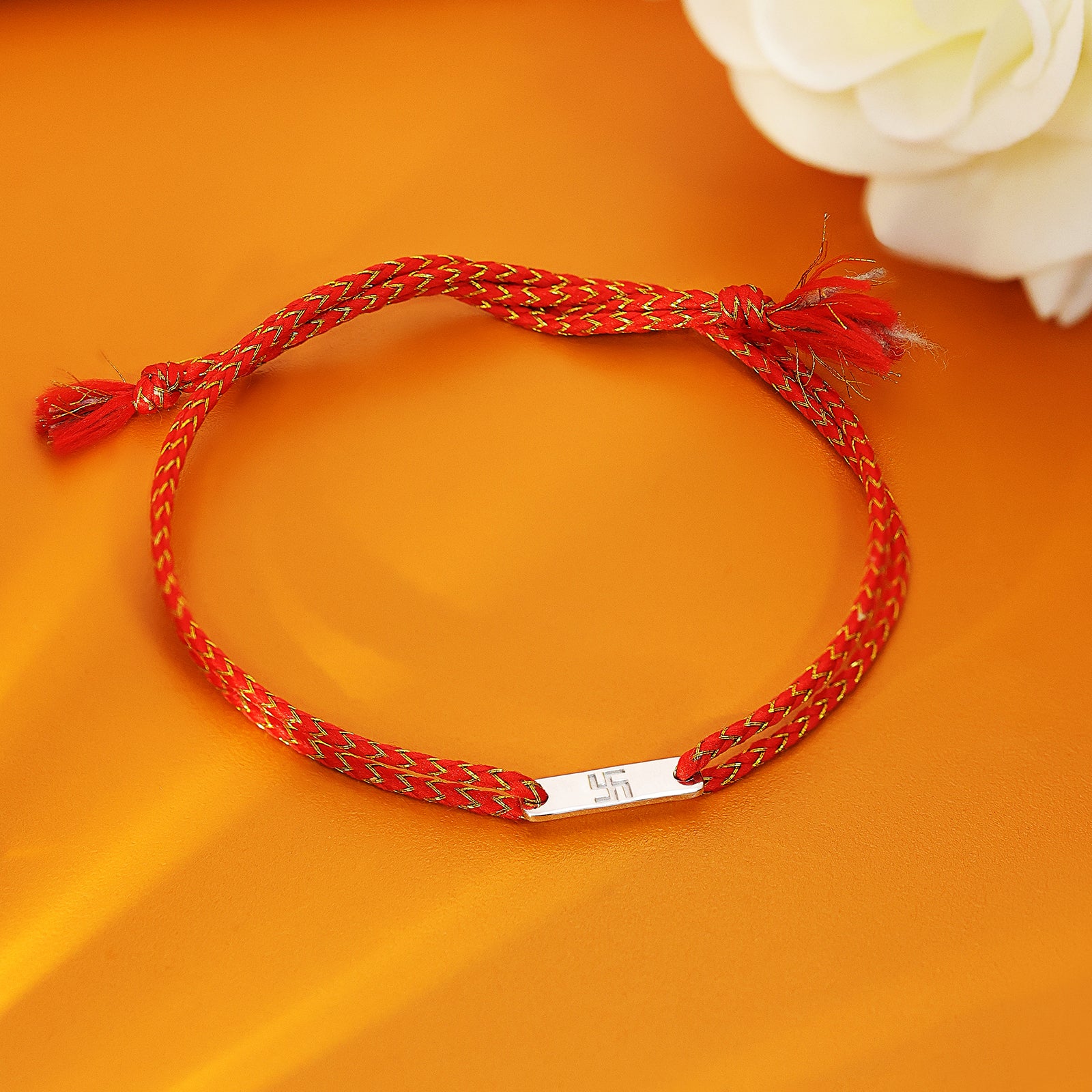Rectangle Swastik Silver Rakhi - Tweov Jewels