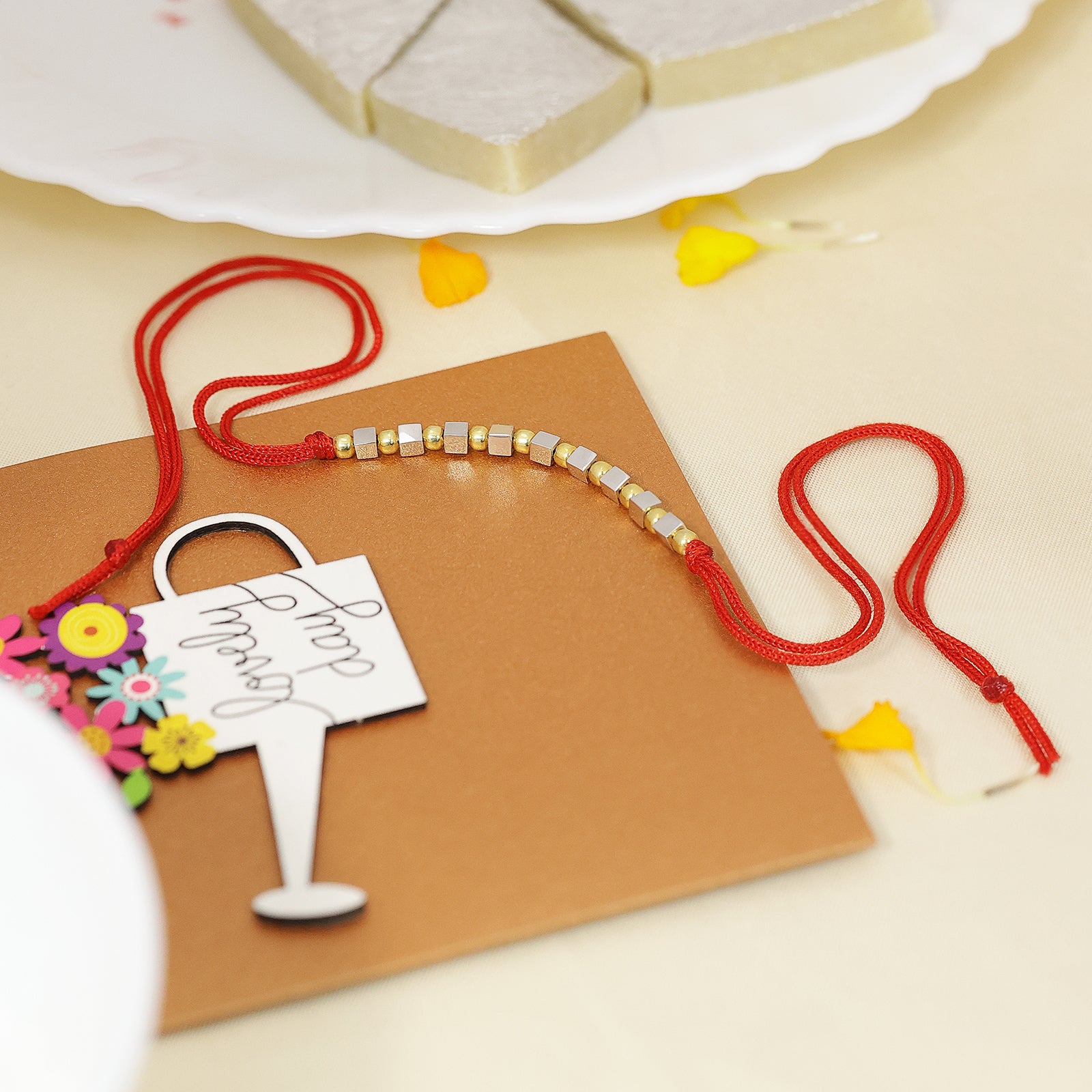 Simple Box Beads Silver Rakhi for Brother - Tweov Jewels