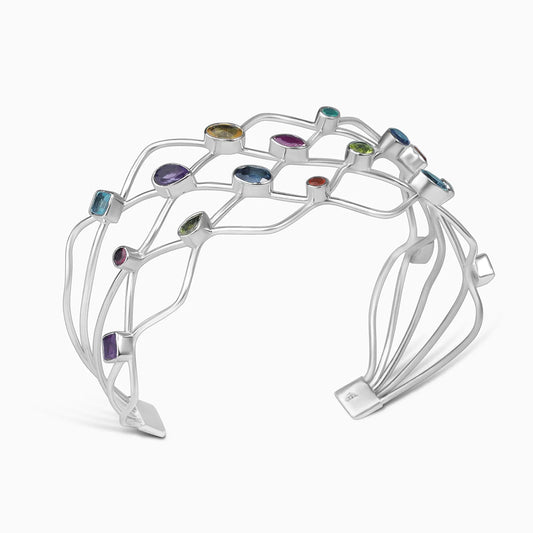 925 Sterling Silver Spiral Multicolor Gemstone Bracelet - Tweov Jewels