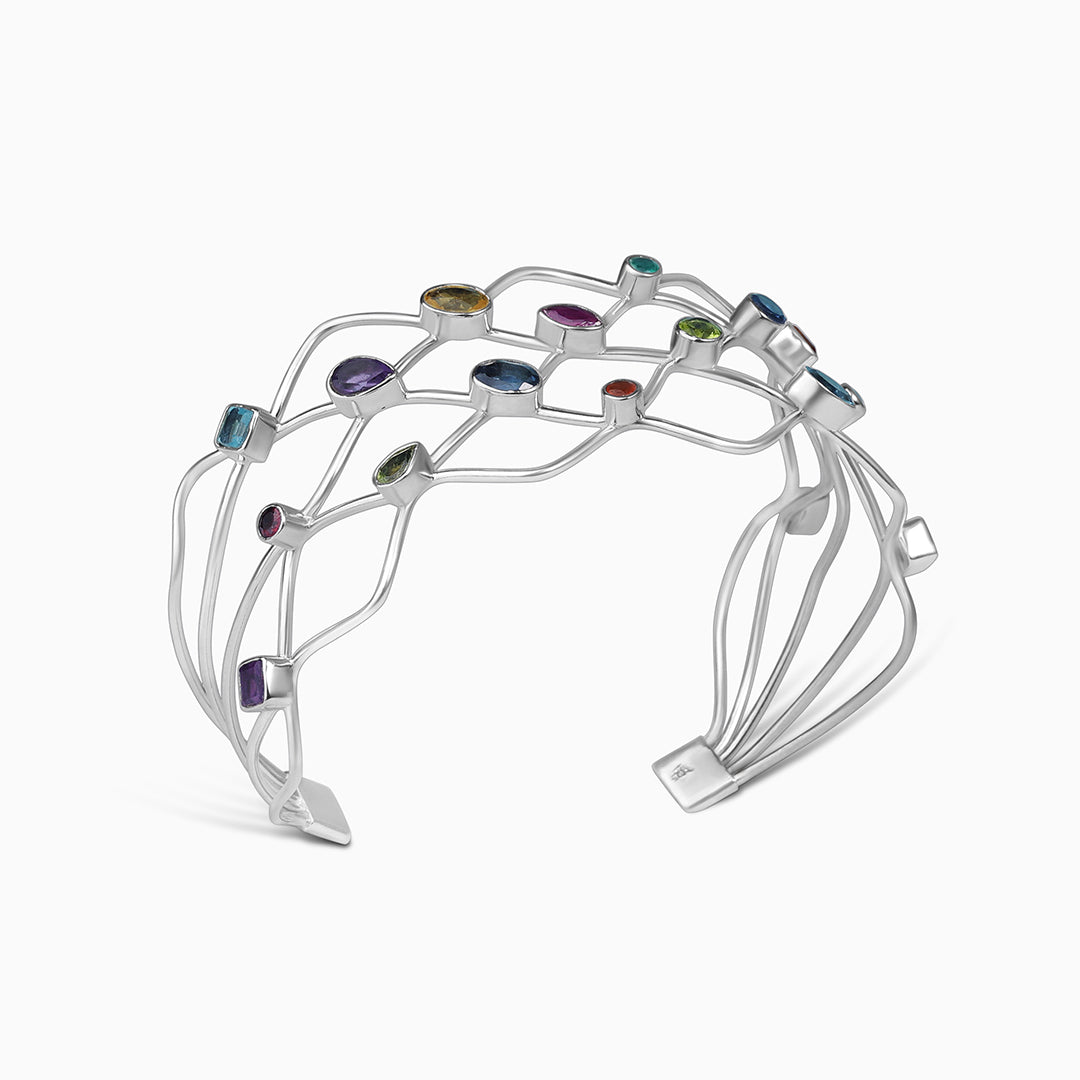 925 Sterling Silver Spiral Multicolor Gemstone Bracelet - Tweov Jewels